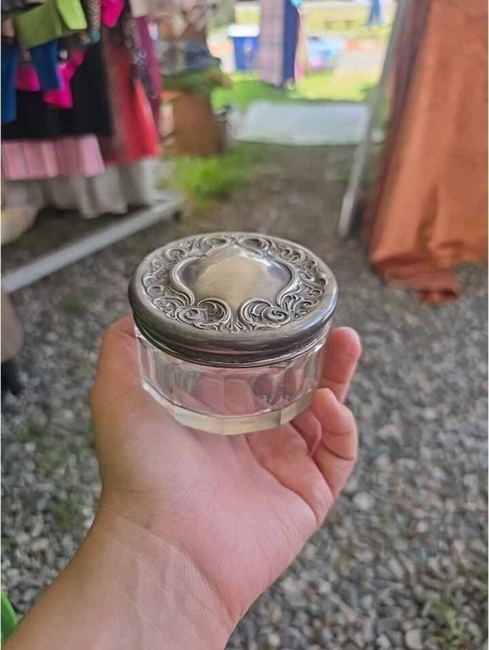 Art Nouveau Sterling Silver RW&S Vanity Jar with Repoussé lid cut crystal jar